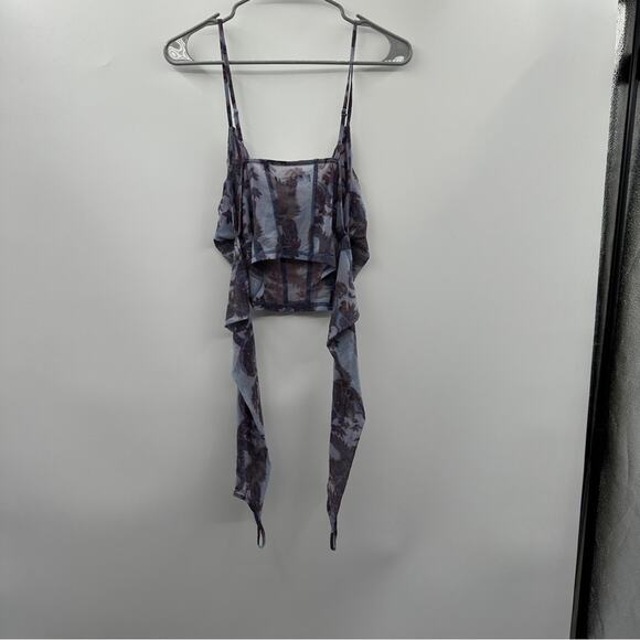 Urban Outfitters UO Ziggy Purple Paisley Print Cold Shoulder Corset‎ Top Size L - Picture 7 of 11
